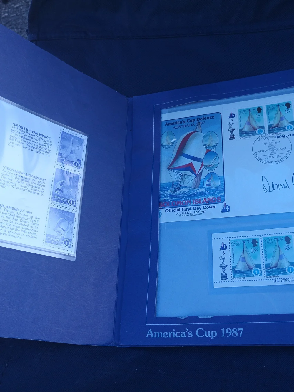 Vintage Autographed 1987 America's Cup First Day Cover Portfolio Stamp Set